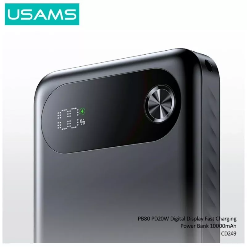 Power bank usams PB80 PD20W 10000mAh — przenośna ładowarka, czarna
