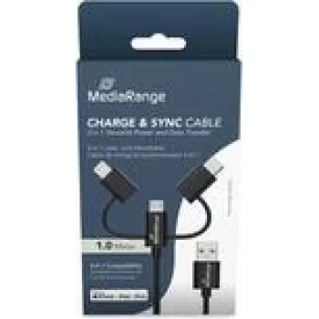 Kabel USB MediaRange MRCS246 — 1 m, USB A na USB-C / Micro USB-A / Lightning, USB 2.0, czarny
