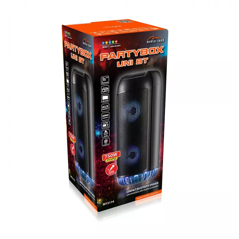 Głośnik bezprzewodowy PartyBox UNI z mikrofonem i funkcją karaoke Bluetooth 5.0 MT3174