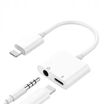 Podwójny adapter do iPhone Lightning - słuchawki 3.5mm i ładowarka