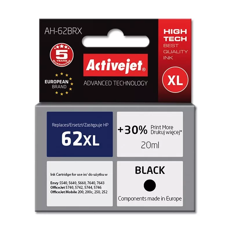 Atrament Activejet AH-62BRX (zamiennik HP 62XL C2P05AE; Premium; 20 ml; czarny)