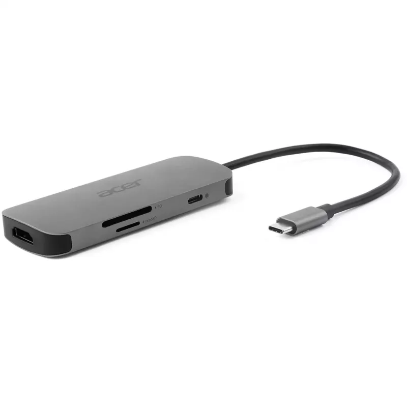 7-w-1 Dongle USB-C Acer — USB 3.2 Gen 1 Type-C, 3x USB-A, HDMI, SD/MicroSD, 100W PD, srebrny