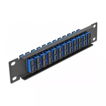 Patch panel światłowodowy DeLOCK 10 cali 12 portów SC Duplex niebieski 1U czarny