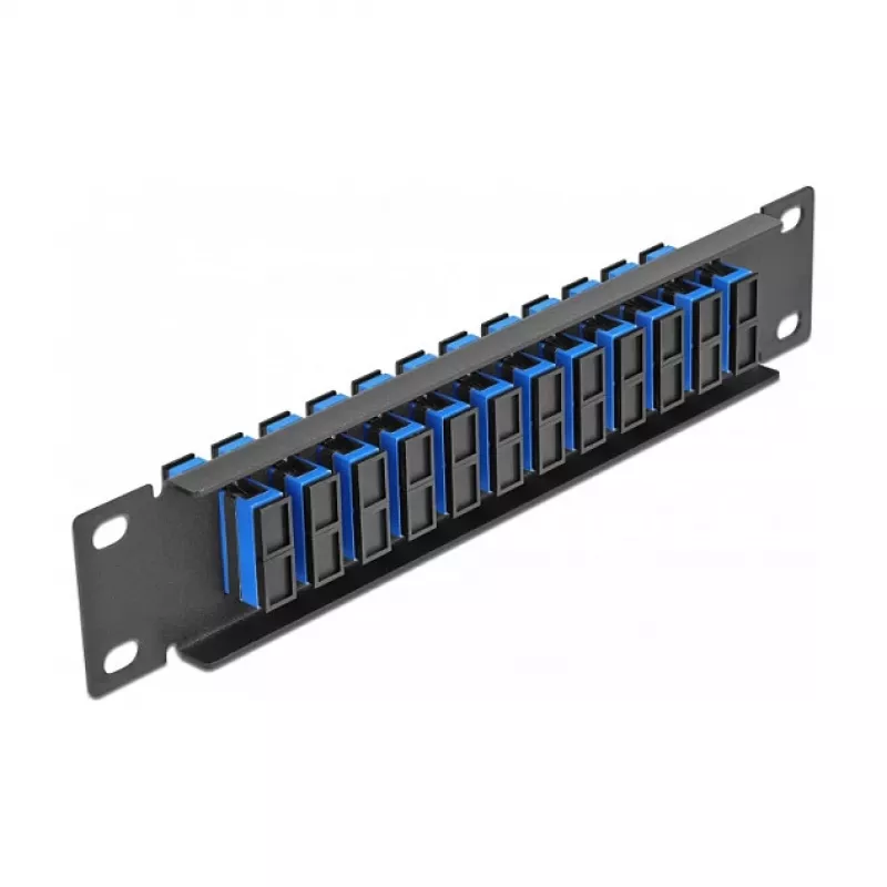 Patch panel światłowodowy DeLOCK 10 cali 12 portów SC Duplex niebieski 1U czarny