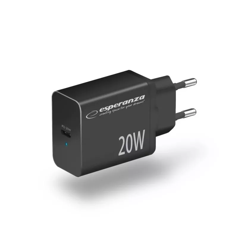 Ładowarka sieciowa ESPERANZA EZC104K 20W Czarna, zasilacz USB do urządzeń przenośnych