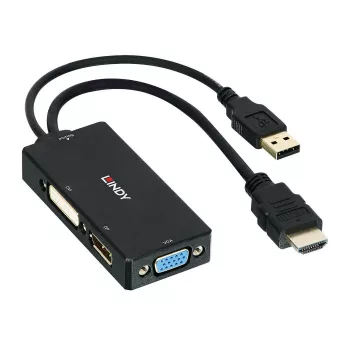 Lindy HDMI to DisplayPort, DVI and VGA Converter, 0,15 m, 2160p, Czarny, DP STDP2600, DVI-D PS8222, VGA AG6200, 8 bit, 0 - 65 °C