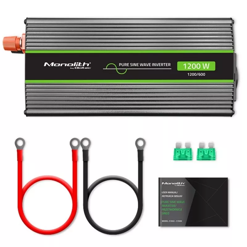 Przetwornica samochodowa Qoltec Monolith 1200 W Czarna 12 V