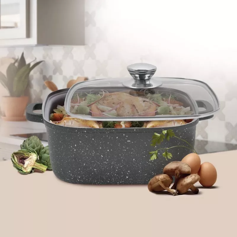 Garnek z pokrywką Maestro MR-2828, 28 cm Ø, 8,0 L, nieprzywierający, do kuchenek gazowych, kwadratowy czarny