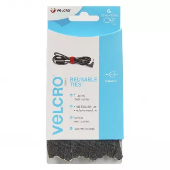 VELCRO VEL-EC60388 - Kabelbinder mit Klettverschluss - Velcro - Schwarz - 20 cm - 12 mm - 6 Stück(e)