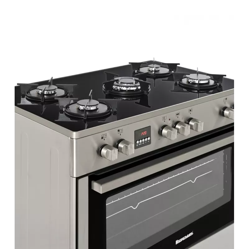 Wolnostojąca kuchenka gazowo-elektryczna Ravanson KWGE-K90, 5 stref gotowania, 90 cm, inox