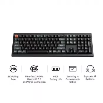 Mechaniczna pełnowymiarowa (100%) klawiatura Keychron V6 Ultra 8K — QWERTY, Bluetooth, podświetlenie RGB LED, czarna
