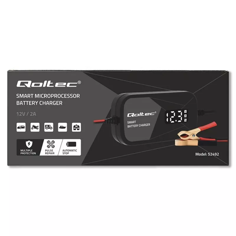 Ładowarka akumulatorów QOLTEC 52492 12V 2A z kontrolą mikroprocesorową i regeneracją ogniw
