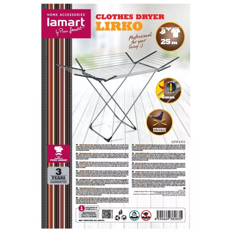 Suszarka na pranie LAMART LT8101 — 25 m linki do suszenia, lekka i trwała
