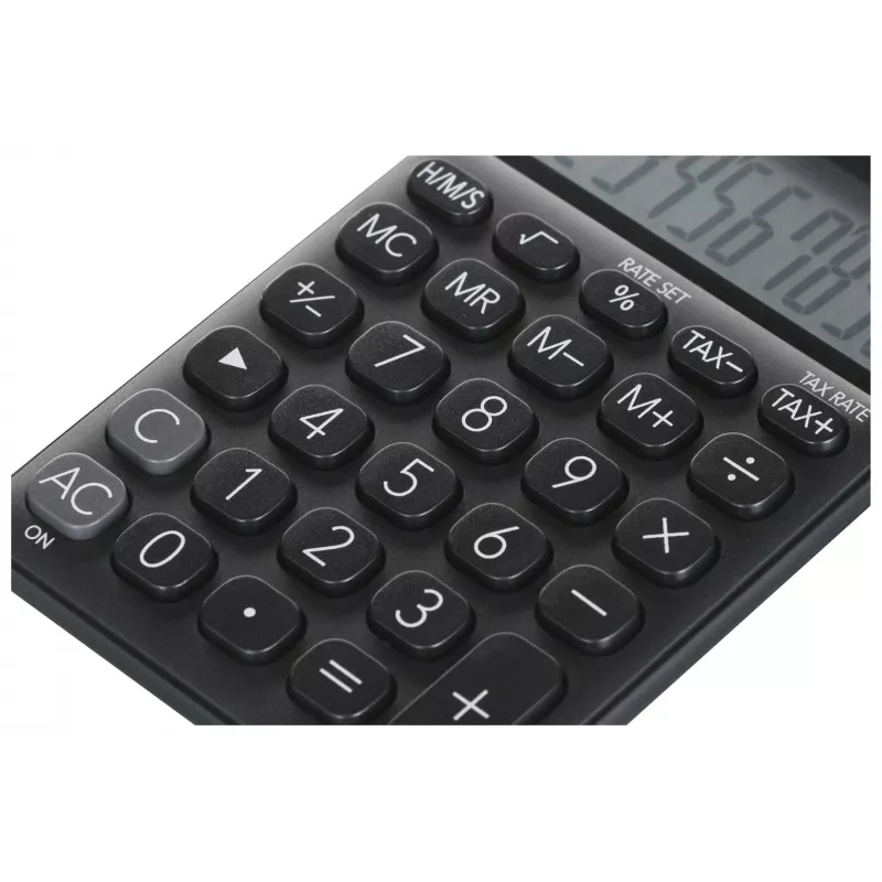 Kalkulator podstawowy CASIO SL-310UC-BK — 10-cyfrowy, bateria/ogniwo słoneczne, funkcje podatkowe i marży, rozmiar kieszonkowy (70×118×8,4 mm), czarny