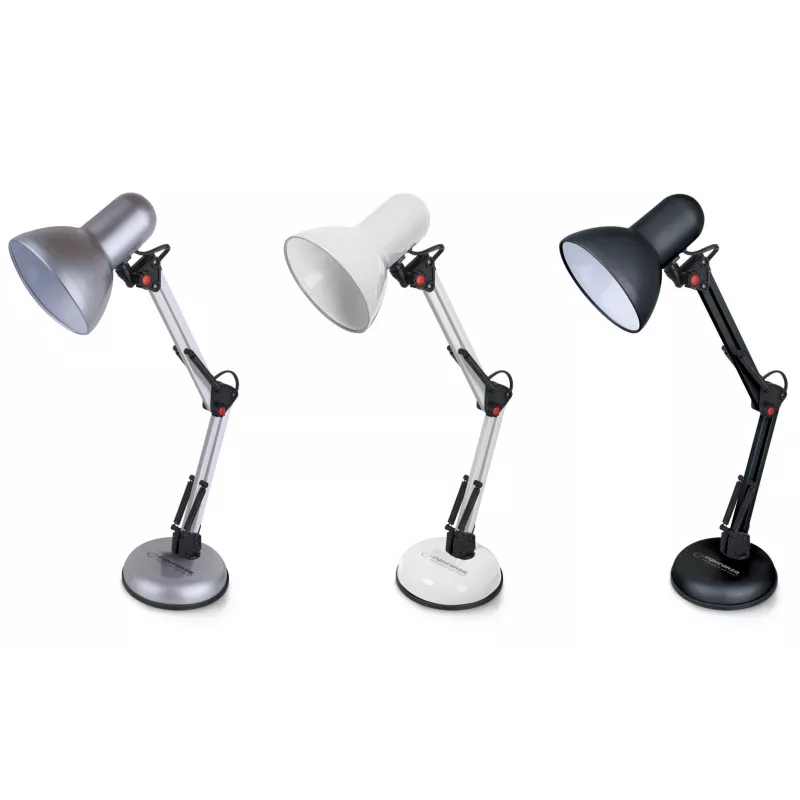 Lampa stołowa ESPERANZA AVIOR E27 12W LED, czarna, regulowana wysokość, giętkie ramię, gniazdo E27