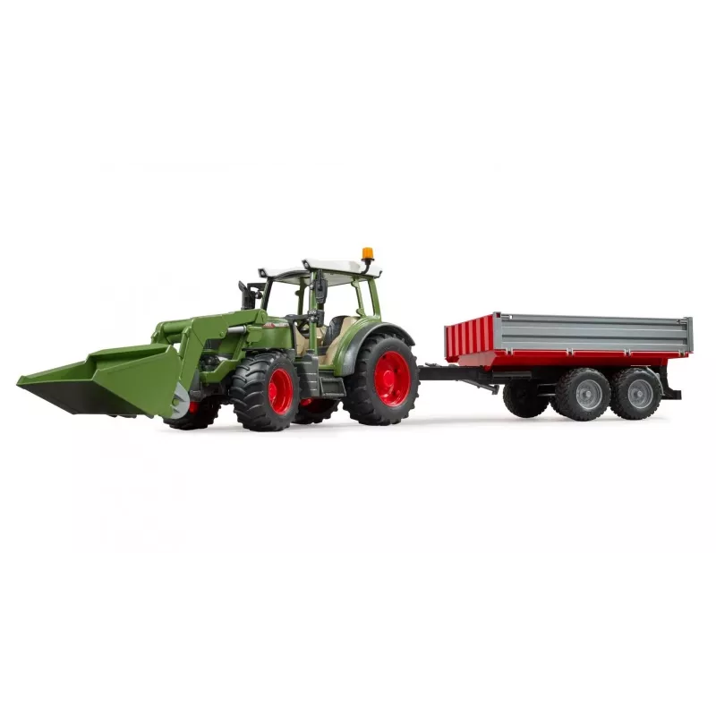 Ciągnik-zabawka BRUDER Fendt Vario 211 z ładowaczem czołowym i przyczepą boczną