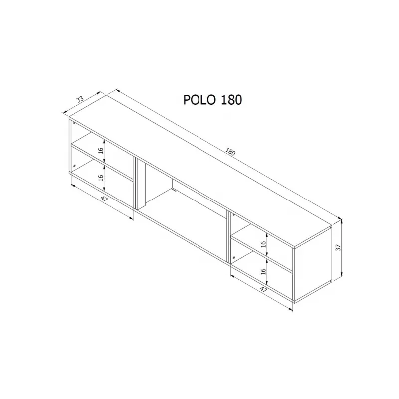 szafka RTV POLO 180x33x39 czarny + kominek biały
