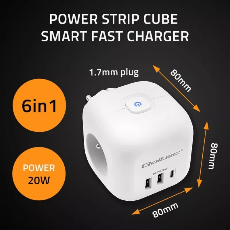 Listwa zasilająca QOLTEC 52548 z 3 gniazdami AC i portem USB