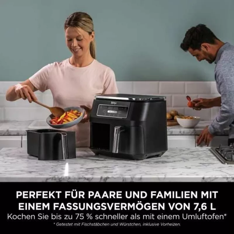 Frytownica Ninja AF200EU Double 7,6 L Wolnostojąca 2400 W Gorące powietrze Czarny