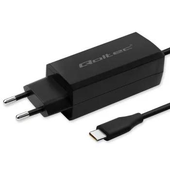 Ładowarka GaN 90W QOLTEC 52420 USB-C PD 5–20V 3A/4.5A wyjście, wejście 220–240V, kabel 1,8 m, czarna