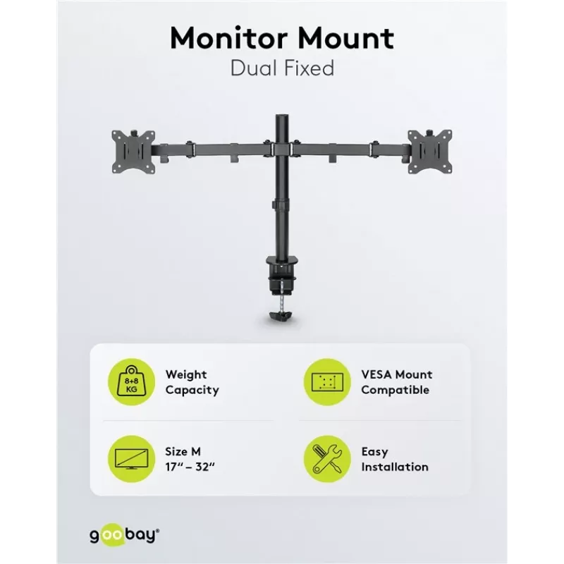 Uchwyt Goobay Monitor Arm Dual Flex - ekran 17-32 cale - montaż na biurko VESA 75 i 100 mm - Obracanie, obrót i pochylanie - regulacja wysokości - maksymalne obciążenie