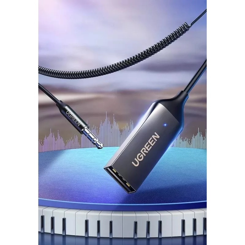 Odbiornik audio UGREEN CM309 Bluetooth 5.0 USB z gniazdem AUX 3,5 mm, czarny, 20–20000 Hz