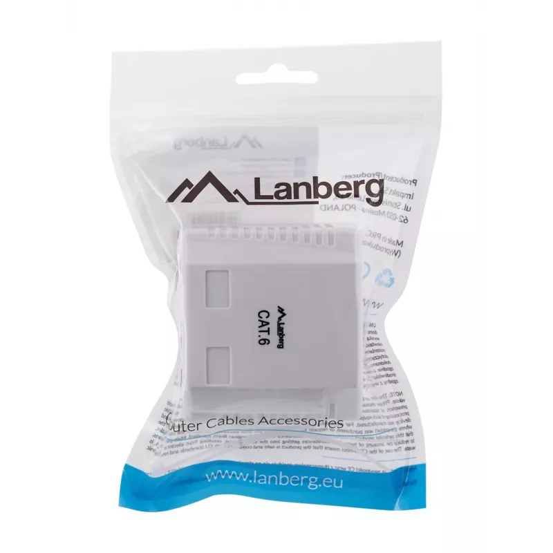 LANBERG Puszka natynkowa RJ-45 Cat6 OU6-0002-W biała, 2 gniazda, 30×54×57 mm