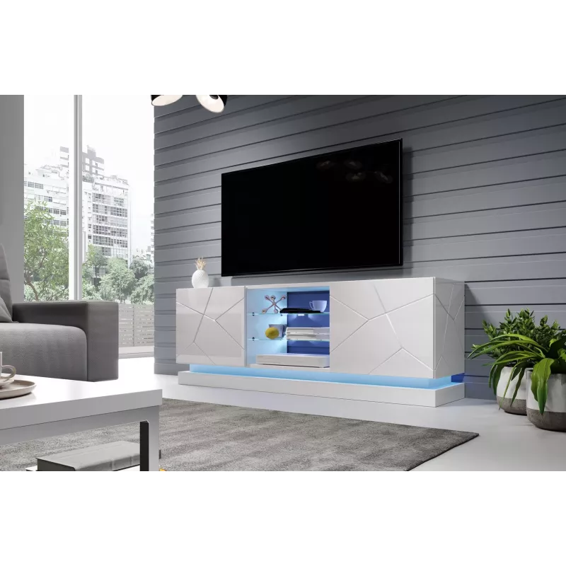 TV cabinet cama meble QIU 160 — MDF biały gloss, 1600×420×570 mm