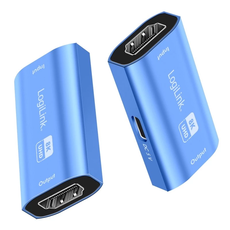 Przedłużacz HDMI, 20m, 8K 60Hz, HDCP 2.3, aluminiowy, niebieski
