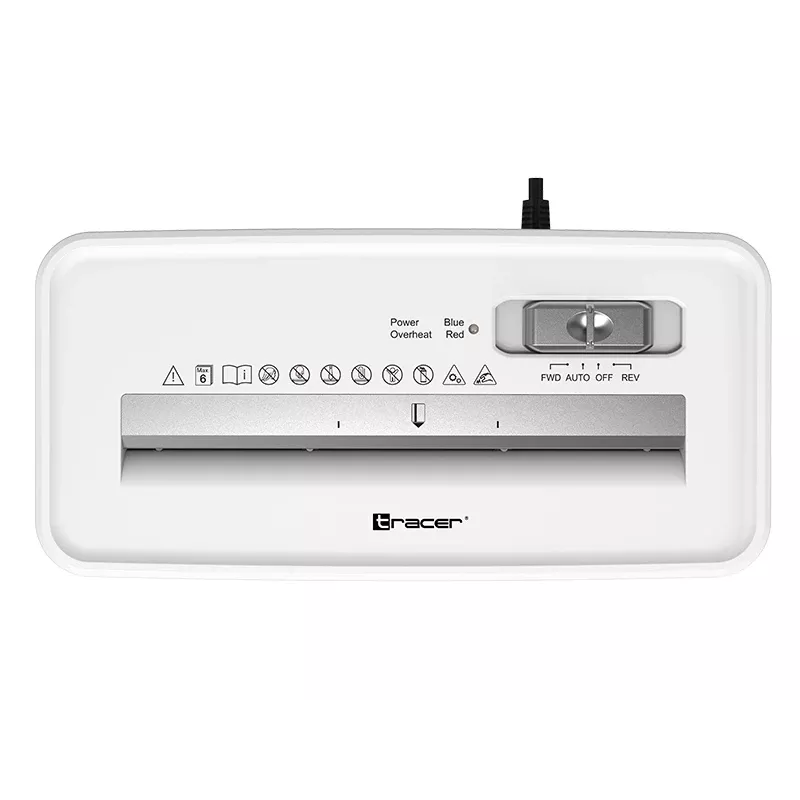 Niszczarka do papieru TRACER Tracer 47584 — cięcie poprzeczne 6 mm, do 5–6 arkuszy, pojemnik 10 l, biała