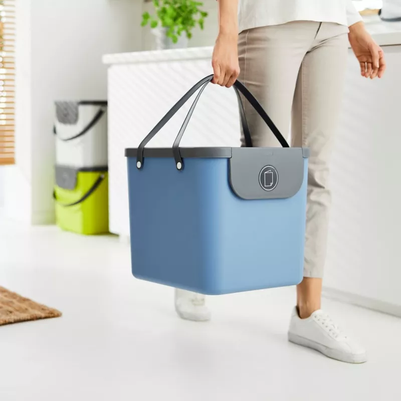 Plastikowy pojemnik do przechowywania rotho Albula 40 L prostokątny, niebieski, pojemność 40 L, otwór do zawieszania, 400×358×340 mm