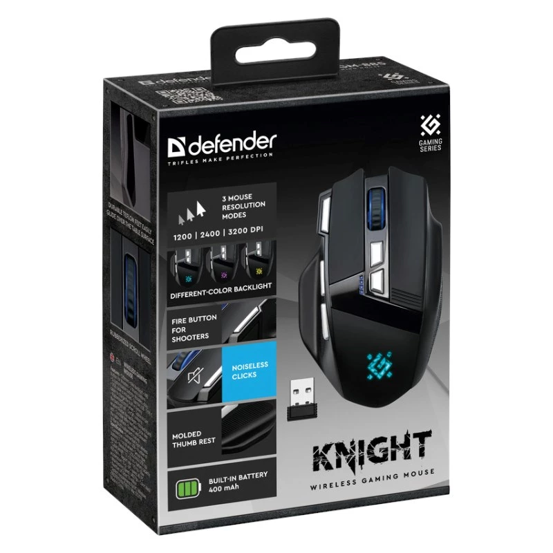 mysz DEFENDER GM-885 KNIGHT RF WIRELESS 3200dpi 8P Czarny