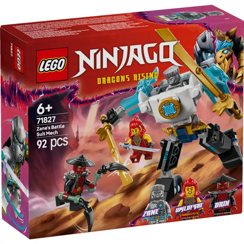 LEGO NINJAGO zestaw 71827 Mech bojowy Zane'a, 92 elementy, 2 minifigurki, wysokość 100 mm, wiek 6+