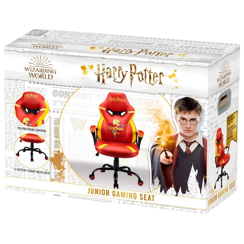 Fotel gamingowy do komputera Subsonic Junior Gryffindor, tapicerowane siedzisko, pomarańczowo-czerwony