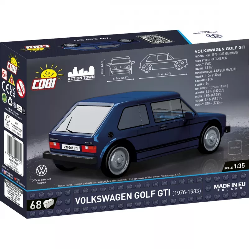 Cobi Volkswagen Golf GTI (1976–1983) zestaw klocków, niebieski, 1:35, 68 elementów