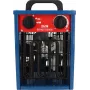 Wentylatorowy grzejnik elektryczny BLAUPUNKT EH7010 — 2000 W, element ze stali nierdzewnej, IPX4, do użytku na podłodze, do 22 m², czarno-niebiesko-czerwony