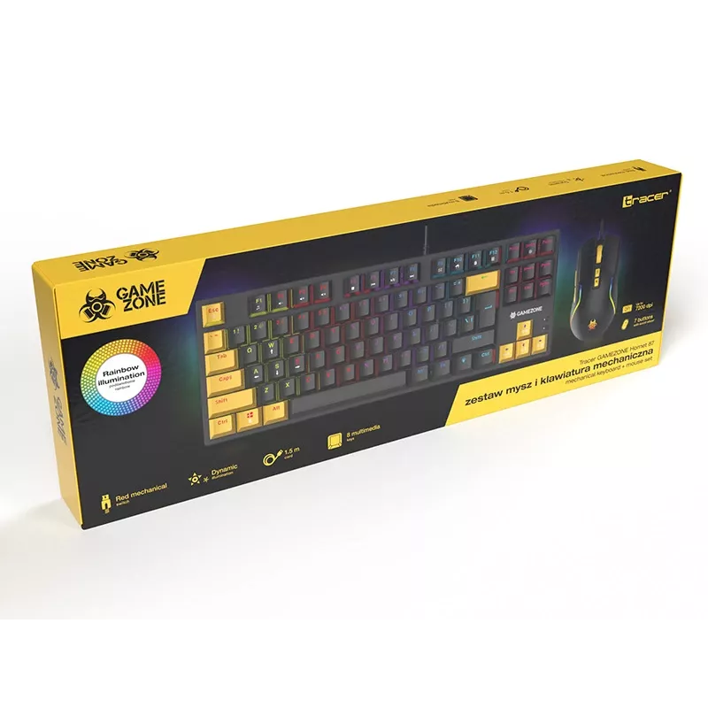 Zestaw Tracer HORNET 87 klawiatura i mysz Gaming USB QWERTY Czarny, Żółty