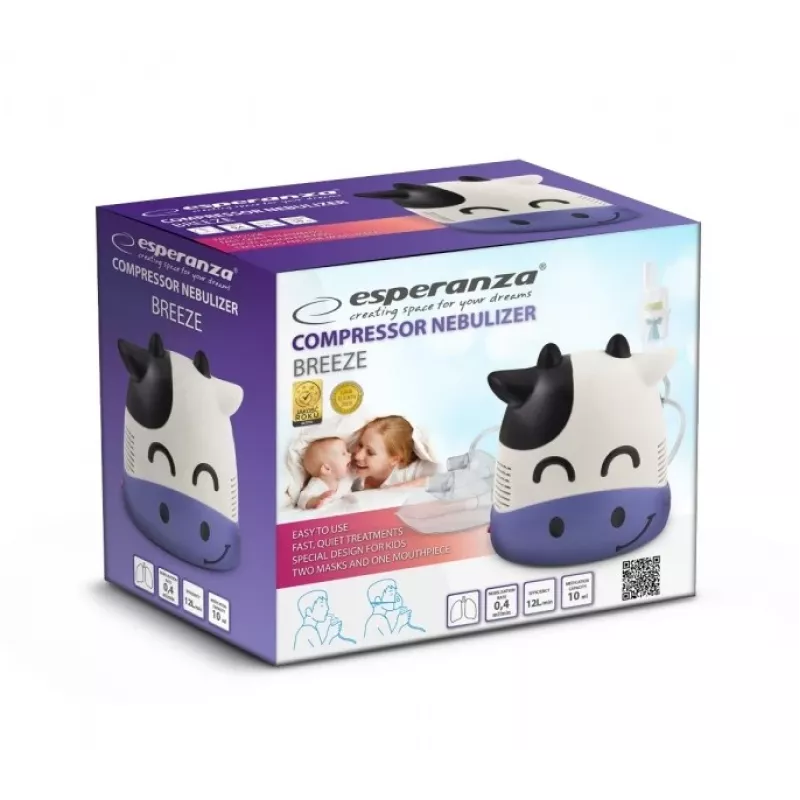 Kompresorowy nebulizator Esperanza ECN001 inhalator kompresorowy, 220V, wielkość cząstek 0,5–10 μm, pojemnik na lek 10 ml, frakcja respirabilna ≥70%