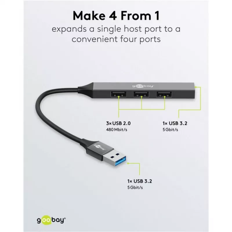 Goobay USB Hub 74456 Type-A 5000 Mbit/s Jasnoszary
