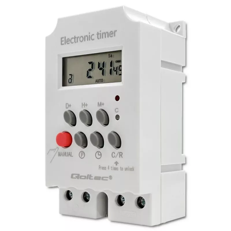 Elektroniczny przekaźnik czasowy na szynę DIN QOLTEC PC0629 — zasilanie 24V, wyjście 16A