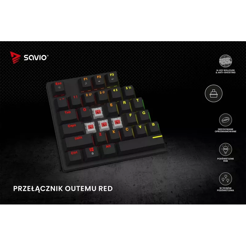Klawiatura mechaniczna RGB Tempest X2 Outemu Red Savio Savgk-tempest X2 Red