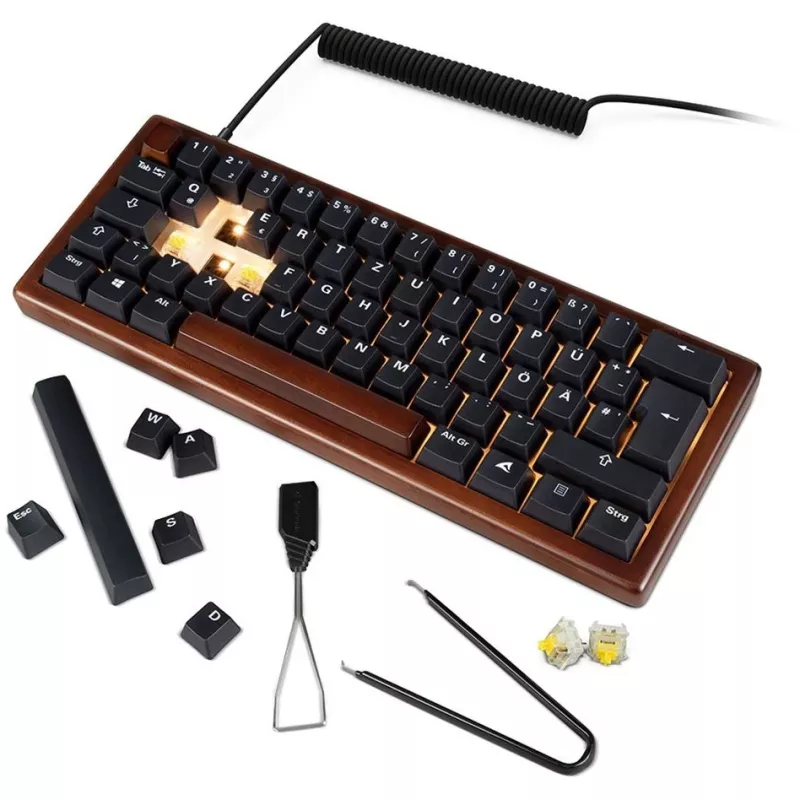 Klawiatura Sharkoon 100068100 biurowa USB QWERTZ niemiecka drewno 61 klawiszy RGB LED