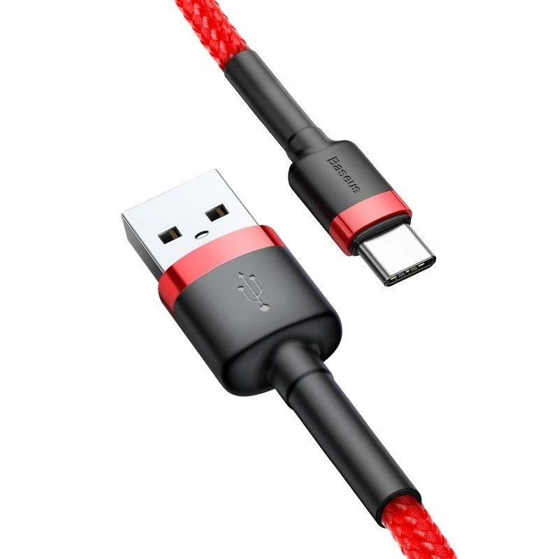 Kabel USB 2.0 A na USB-C Baseus CATKLF-B09 1m QC3.0 nylonowy pleciony czerwony, szybkie ładowanie i synchronizacja danych