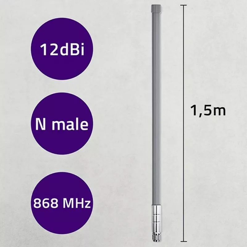 Antena zewnętrzna LoRa QOLTEC 12 dBi 868 MHz, kabel 1,5 m