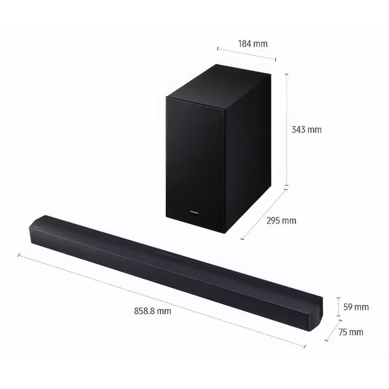 Soundbar Samsung HW-B450F/EN 2.1-kanałowy Bluetooth z bezprzewodowym subwooferem, 300 W RMS, Dolby Audio, ARC