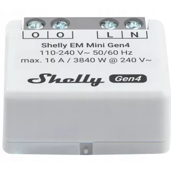 Inteligentny przekaźnik Shelly Relay EM Mini Gen4 1-kanałowy Wi‑Fi Matter Zigbee Bluetooth 8A, 110–240V, miernik energii
