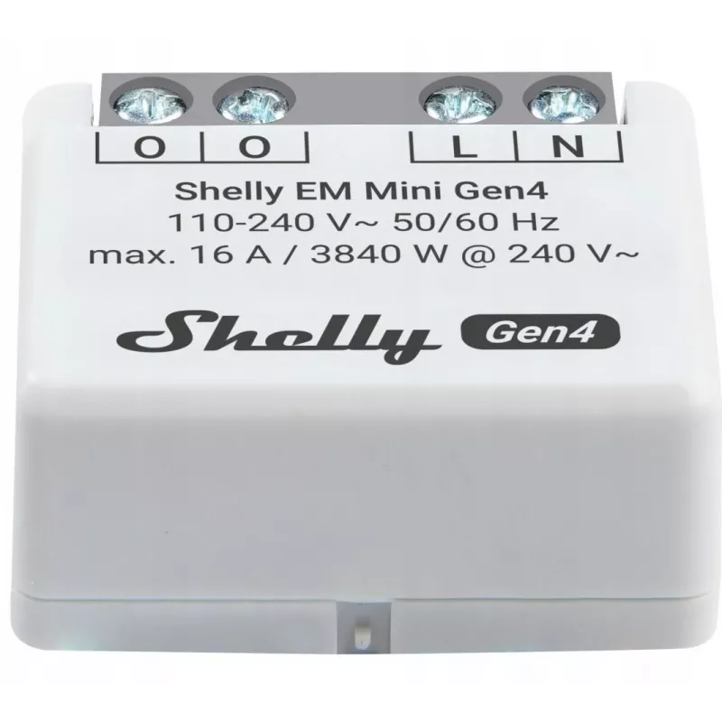 Inteligentny przekaźnik Shelly Relay EM Mini Gen4 1-kanałowy Wi‑Fi Matter Zigbee Bluetooth 8A, 110–240V, miernik energii