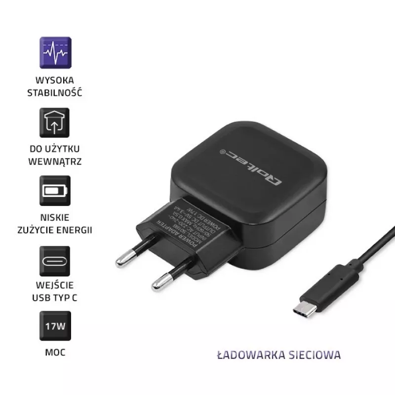 Qoltec 50188 ładowarka do urządzeń mobilnych Laptop, Smartfon, Smartwatch, Tablet, Telefon, Uniwersalna Czarna AC, DC do użytku wewnętrznego
