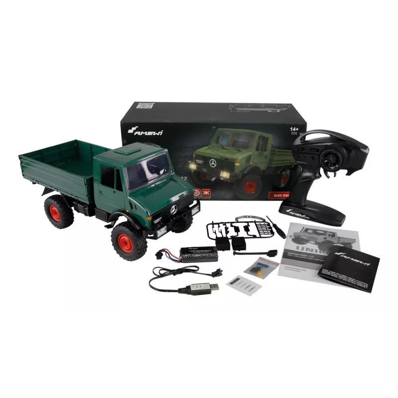 Zdalnie sterowany samochód Amewi Mercedes‑Benz Unimog w skali 1:12 4WD, zielony