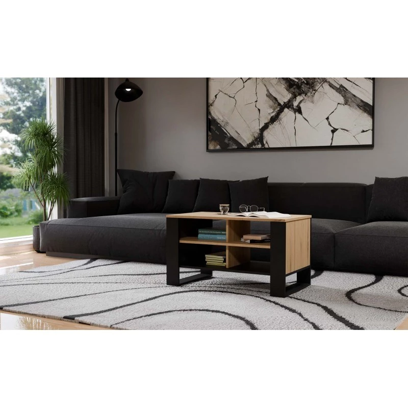 Stolik kawowy top e shop Topeshop STOLIK KAWOWY ŁAWA MODERN 4P Dąb Artisan Czerń